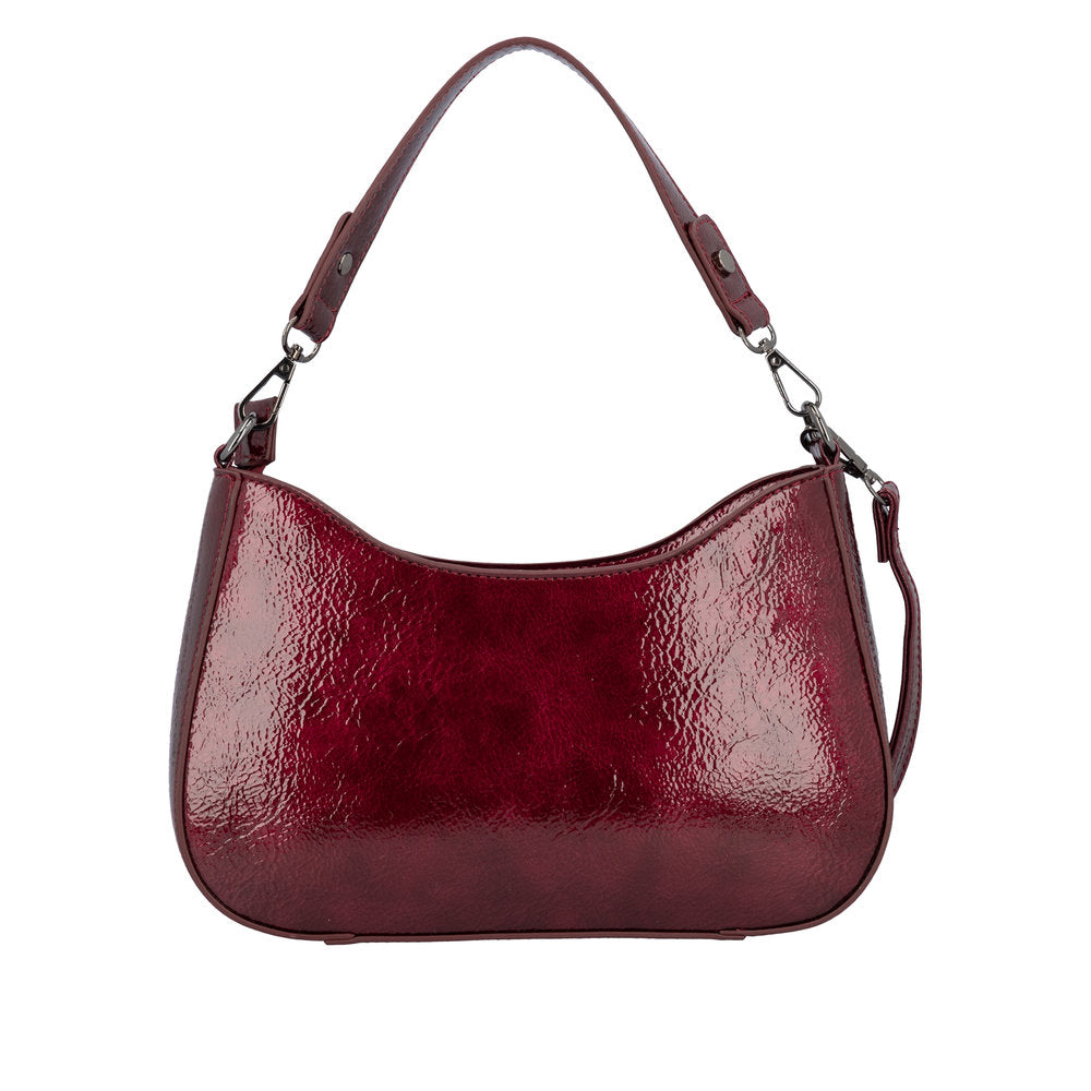 Remonte Q0721-33 red handbag with textured finish and zip closure, featuring a single shoulder strap and silver hardware.