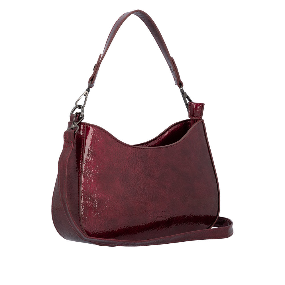 Remonte Q0721-33 red patent leather handbag with zipper, shoulder strap, and spacious interior.