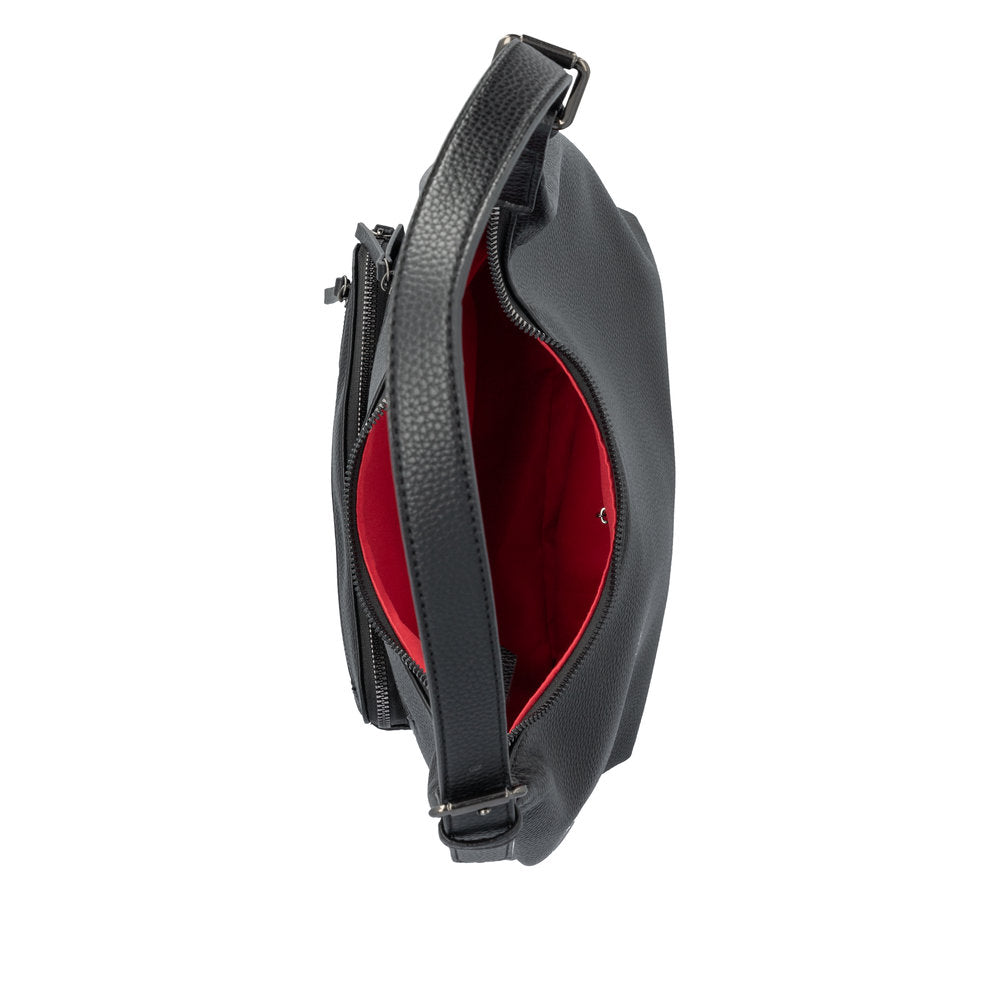 Remonte Q0725-00 black handbag with zipper and red interior, stylish and compact accessory for women.