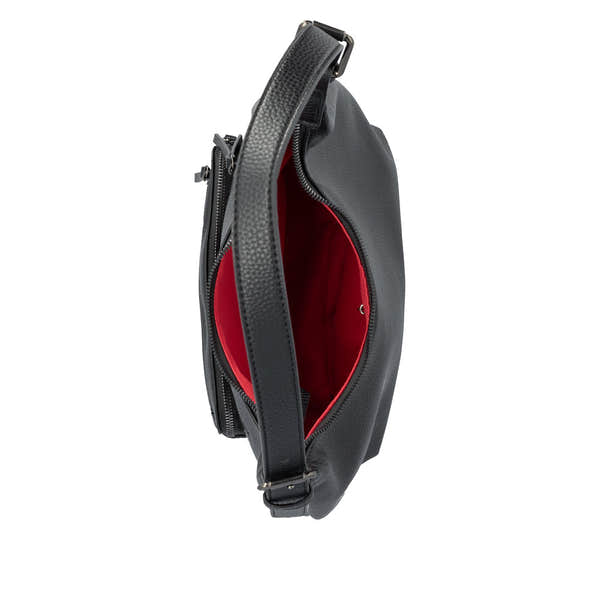 Remonte Q0725-00 black handbag with zipper and red interior, stylish and compact accessory for women.