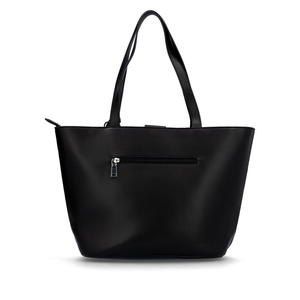 Remonte Q0759-02 black and white tote bag with front zip pocket, durable faux leather, spacious design, ideal for everyday use.
