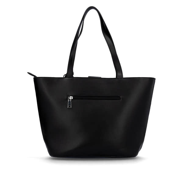 Remonte Q0759-02 black and white tote bag with front zip pocket, durable faux leather, spacious design, ideal for everyday use.
