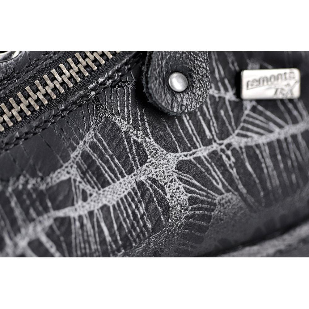 Remonte R1402-00 women's wide black water-resistant shoes with zip and lace closure, featuring a textured spiderweb pattern.