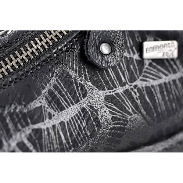 Remonte R1402-00 women's wide black water-resistant shoes with zip and lace closure, featuring a textured spiderweb pattern.