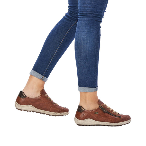 Remonte R1402-22 Ladies Brown Leather Water Resistant Zip & Lace Shoes-elevate your sole