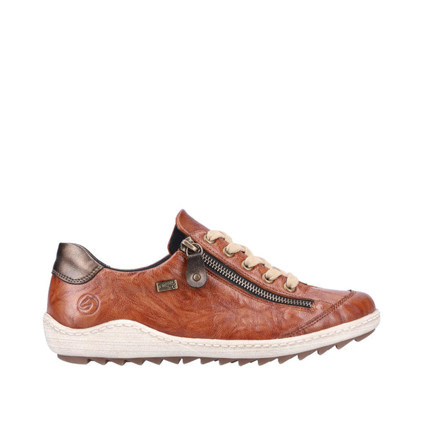 Remonte R1402-22 Ladies Brown Leather Water Resistant Zip & Lace Shoes-elevate your sole