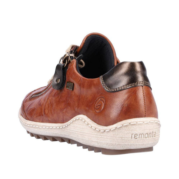 Remonte R1402-22 Ladies Brown Leather Water Resistant Zip & Lace Shoes-elevate your sole