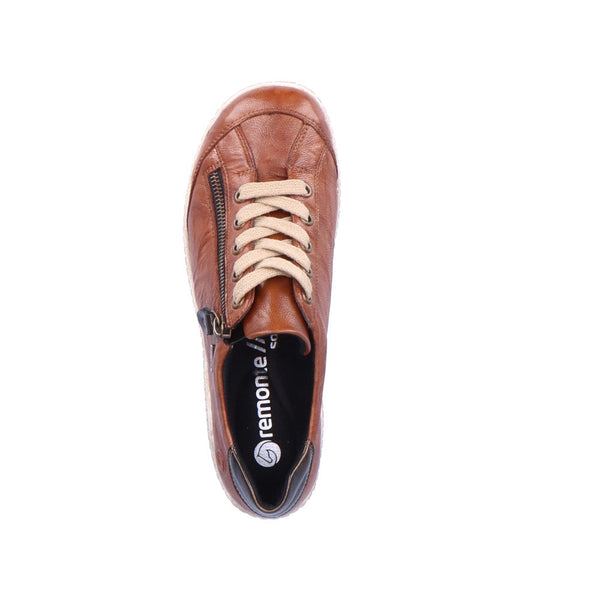 Remonte R1402-22 Ladies Brown Leather Water Resistant Zip & Lace Shoes-elevate your sole