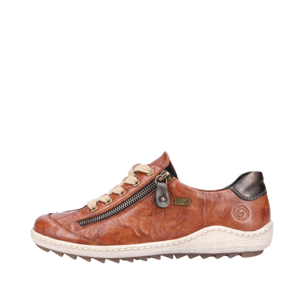 Remonte R1402-22 Ladies Brown Leather Water Resistant Zip & Lace Shoes-elevate your sole