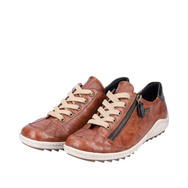 Remonte R1402-22 Ladies Brown Leather Water Resistant Zip & Lace Shoes-elevate your sole