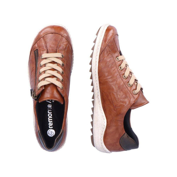 Remonte R1402-22 Ladies Brown Leather Water Resistant Zip & Lace Shoes-elevate your sole
