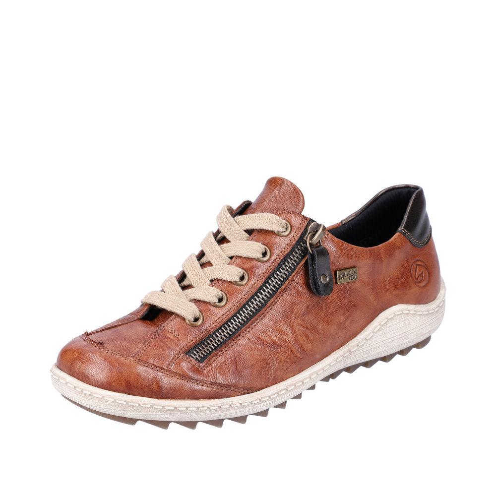 Remonte R1402-22 Ladies Brown Leather Water Resistant Zip & Lace Shoes-elevate your sole