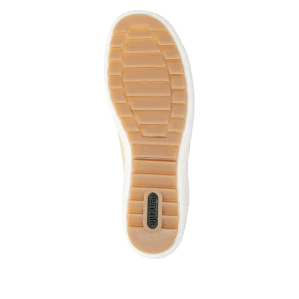 Remonte R1432-69 women's yellow leather shoes with lace-up and zip closure, featuring a rubber sole for durability.