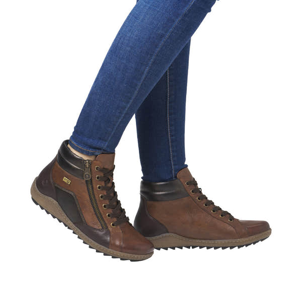 Remonte R1458-22 women's wide fit brown water-resistant ankle boots with zip and lace-up closure.