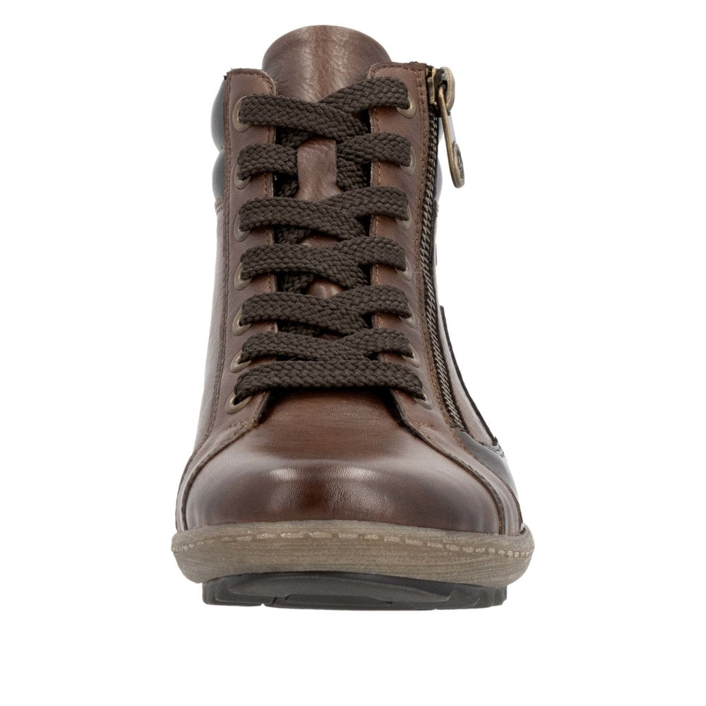 Remonte R1458-22 Ladies' water-resistant brown ankle boots with laces and side zipper for enhanced style and comfort.