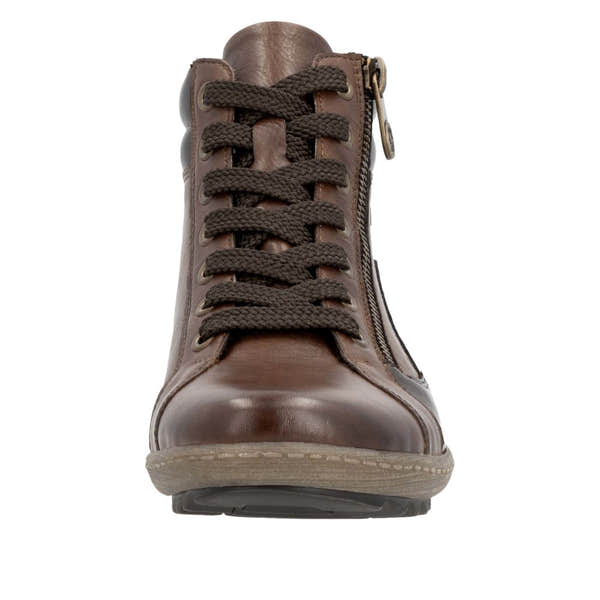 Remonte R1458-22 Ladies' water-resistant brown ankle boots with laces and side zipper for enhanced style and comfort.