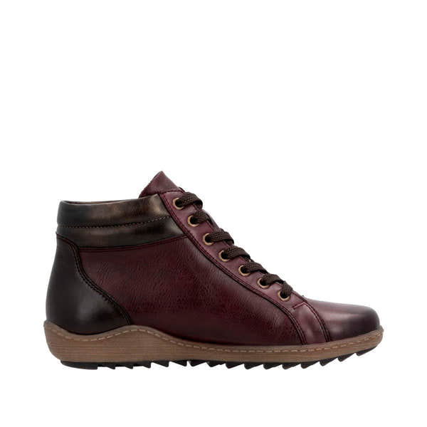 Remonte R1458-35 women's wide-fit brown water-resistant ankle boots with zip and lace closure.