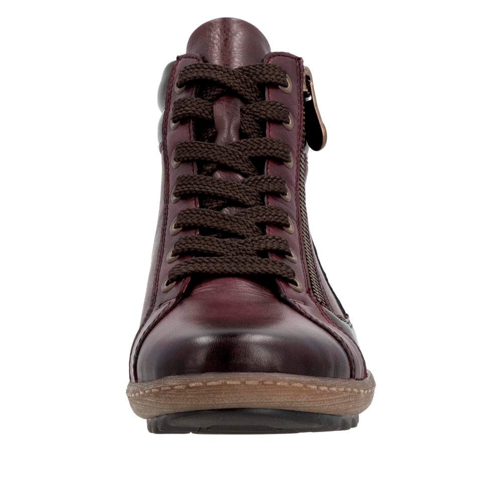Remonte R1458-35 women's wide brown water-resistant ankle boots with zip closure and lace-up front.