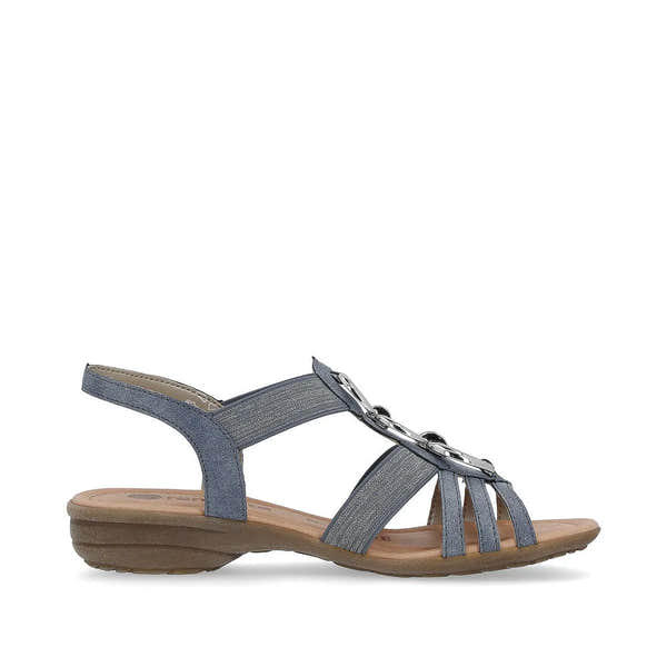 Remonte R3605-12 women's navy elasticated sandals with chain detail, open toe, and cushioned sole.