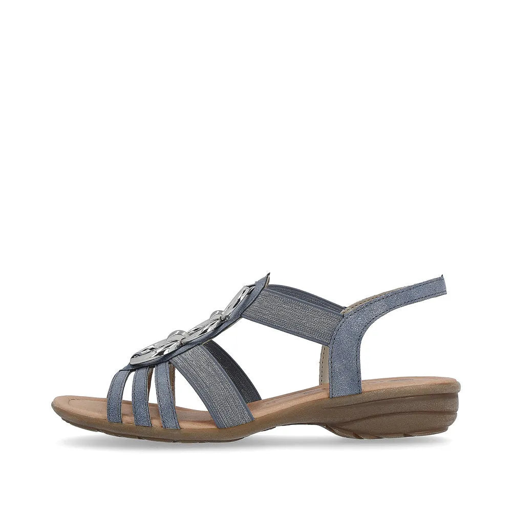 Remonte R3605-12 women's navy elasticated sandals with open toe, cushioned sole, and adjustable strap for comfortable fit.