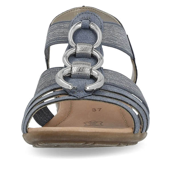 Remonte R3605-12 Ladies Navy Elasticated Sandals with metallic details and open toe design.