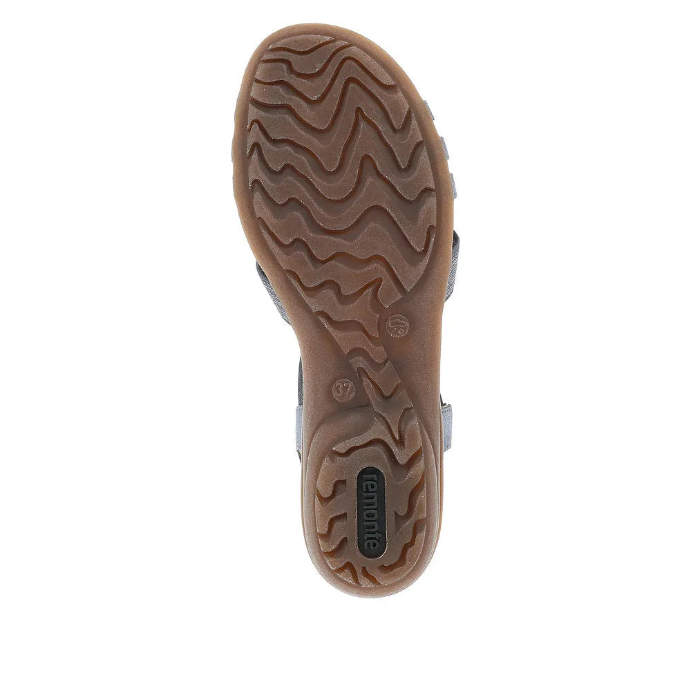 Remonte R3605-12 Ladies Navy Elasticated Sandals with non-slip sole and cushioned footbed.