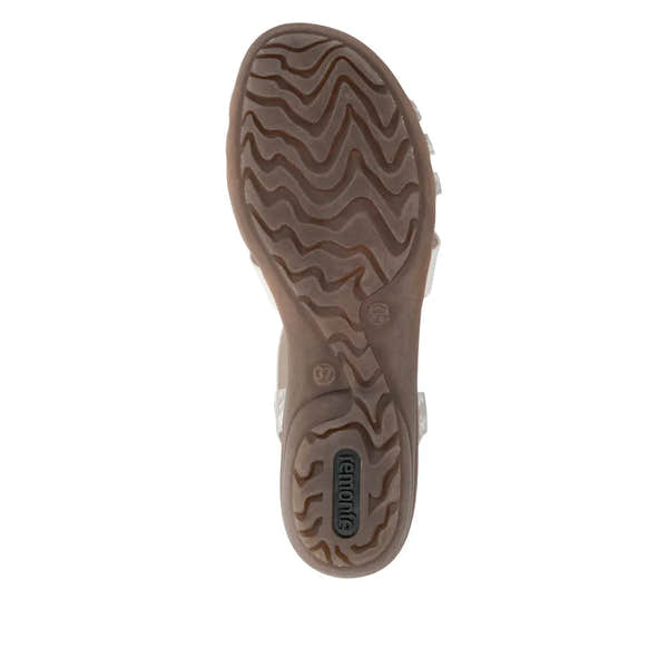 Remonte R3605-90 women's off-white gold elasticated sandals with textured sole and supportive design.