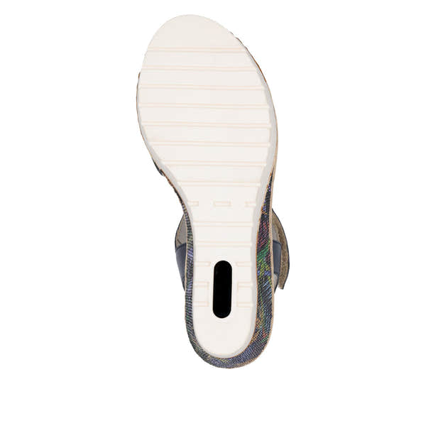Remonte R6252-15 women's multi leather touch fastening sandals with a white sole and colorful, patterned straps.