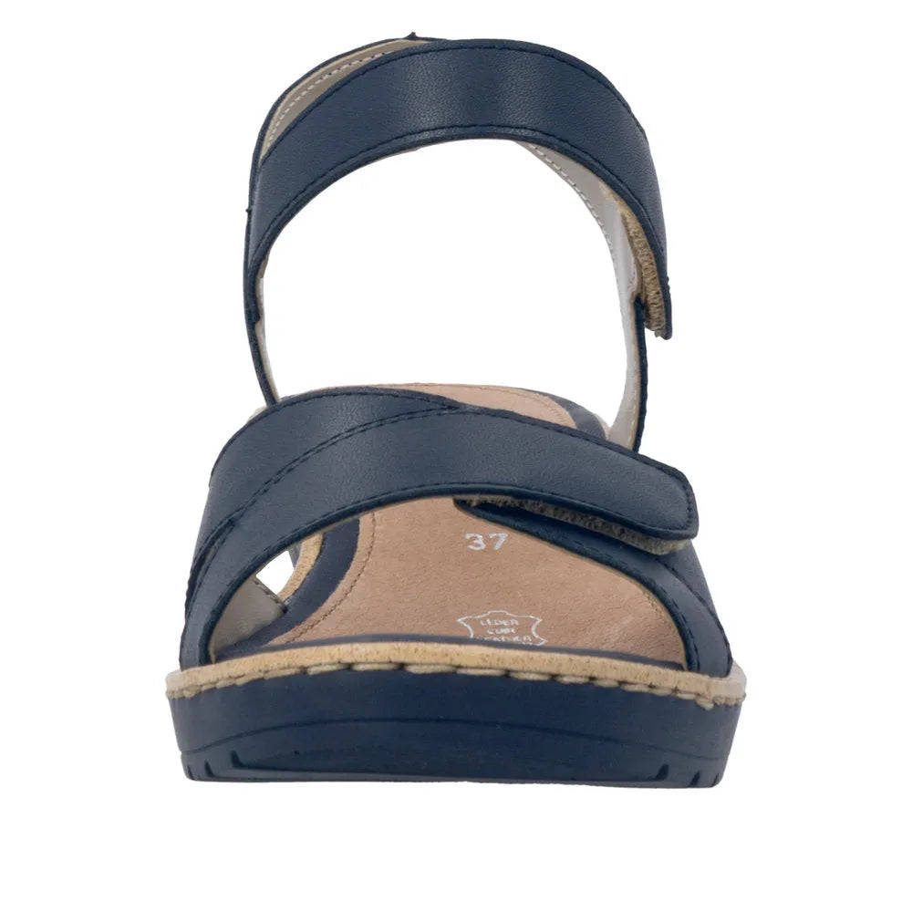 Remonte R6252-16 women's Pacific Navy leather touch-fastening sandals with straps and cushioned footbed.