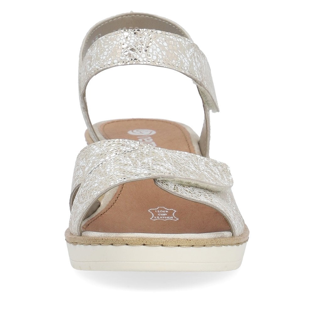 Remonte R6252-91 women's silver leather sandals with touch-fastening straps and cushioned footbed.
