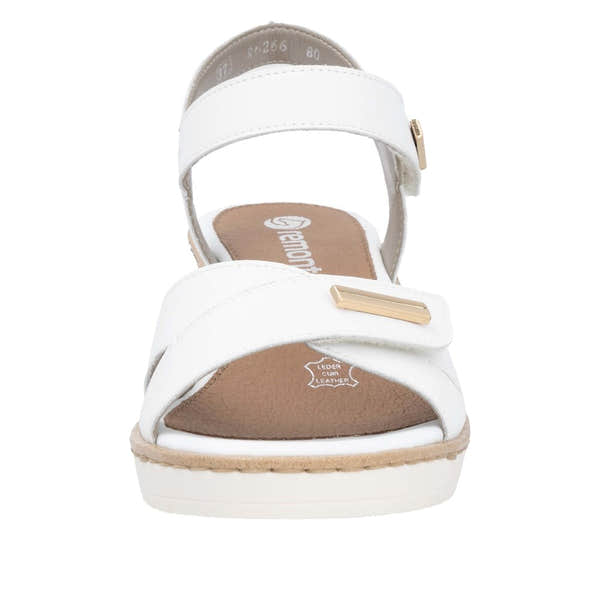 Remonte R6266-80 women's white leather sandal with touch fastening straps and cushioned insole.