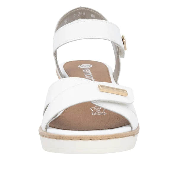 Remonte R6266-80 women's white leather sandal with touch fastening straps and cushioned insole.