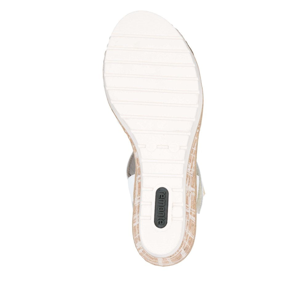 Remonte R6266-80 women's white leather touch fastening sandals with cushioned sole and sturdy rubber outsole.