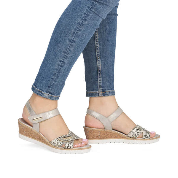 Remonte R6266-90 Ladies Beige Suede Touch Fastening Sandals