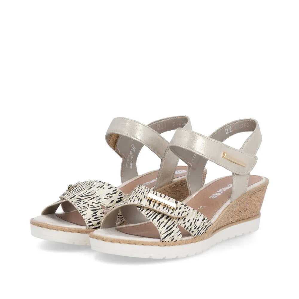 Remonte R6266-90 Ladies Beige Suede Touch Fastening Sandals