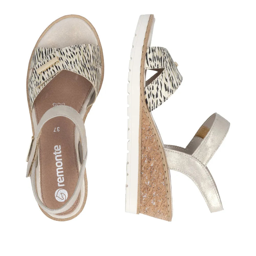 Remonte R6266-90 Ladies Beige Suede Touch Fastening Sandals