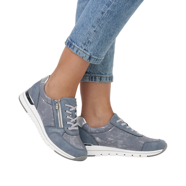 Remonte R6700-13 Ladies Denim Blue Textile Zip & Lace Shoes-elevate your sole