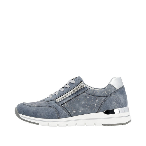 Remonte R6700-13 Ladies Denim Blue Textile Zip & Lace Shoes-elevate your sole