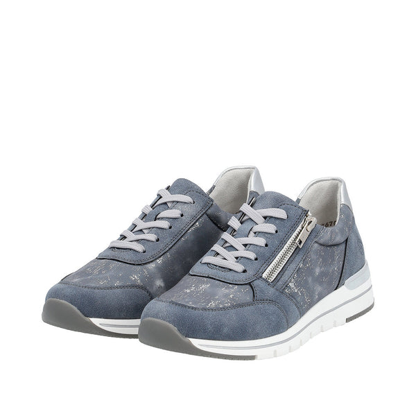 Remonte R6700-13 Ladies Denim Blue Textile Zip & Lace Shoes-elevate your sole
