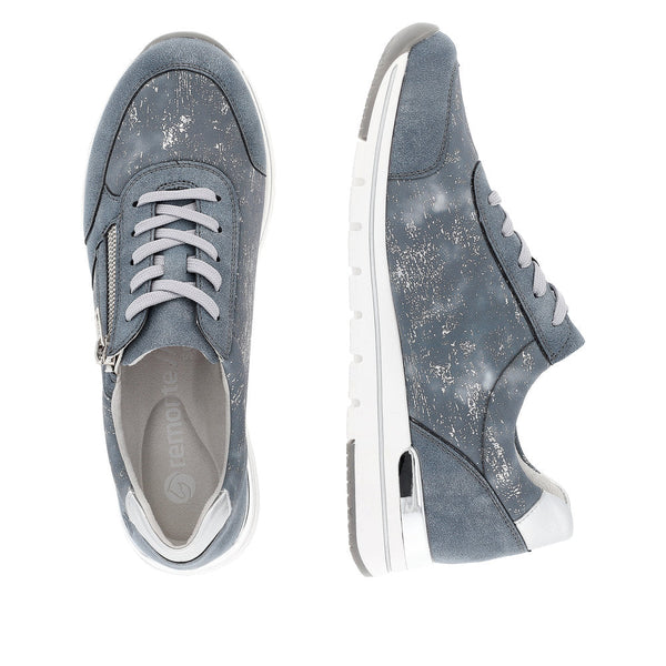 Remonte R6700-13 Ladies Denim Blue Textile Zip & Lace Shoes-elevate your sole