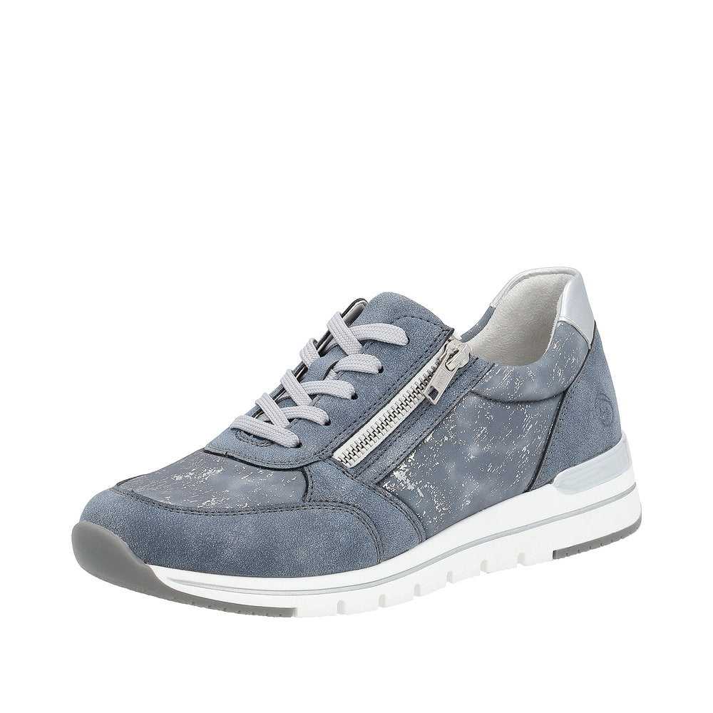 Remonte R6700-13 Ladies Denim Blue Textile Zip & Lace Shoes-elevate your sole