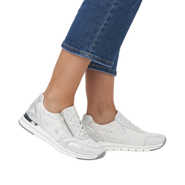 Remonte R6700-91 Ladies Silver Textile Zip & Lace Shoes-elevate your sole