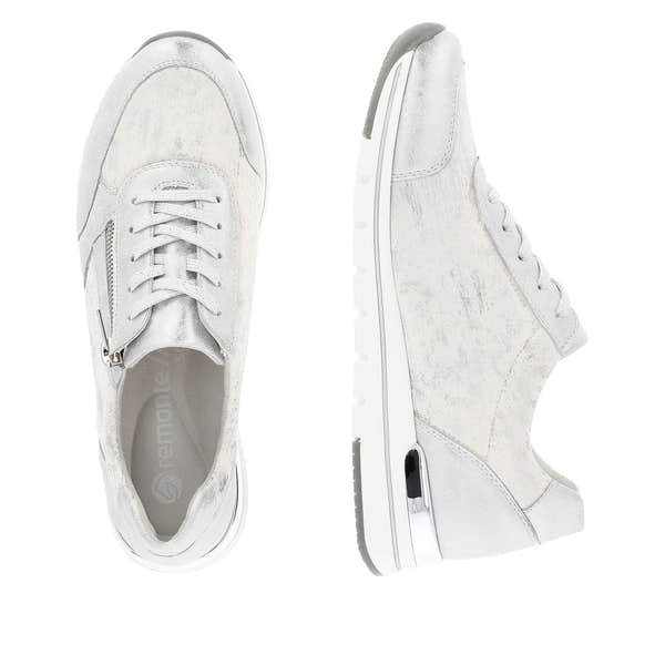 Remonte R6700-91 Ladies Silver Textile Zip & Lace Shoes-elevate your sole