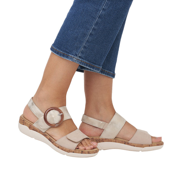 Remonte R6853-61 Ladies Taupe Leather Touch Fastening Sandals-elevate your sole
