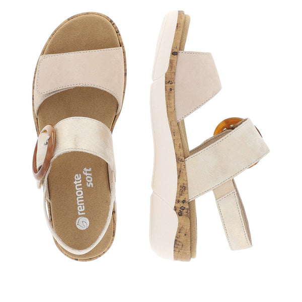 Remonte R6853-61 Ladies Taupe Leather Touch Fastening Sandals-elevate your sole