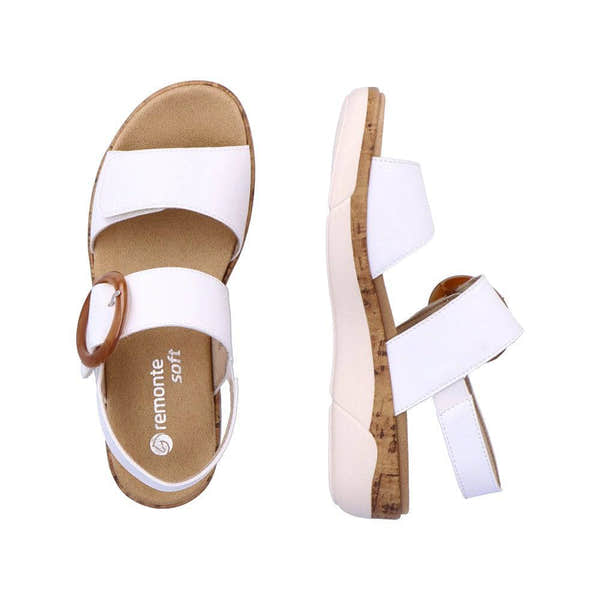 Remonte R6853-80 Ladies White Leather & Textile Touch Fastening Sandals-elevate your sole