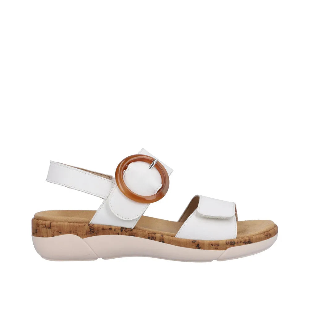 Remonte R6853-80 Ladies White Leather & Textile Touch Fastening Sandals-elevate your sole