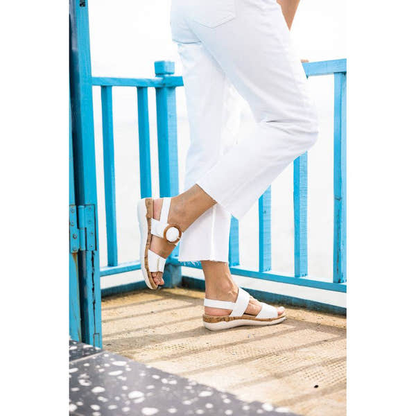 Remonte R6853-80 Ladies White Leather & Textile Touch Fastening Sandals-elevate your sole