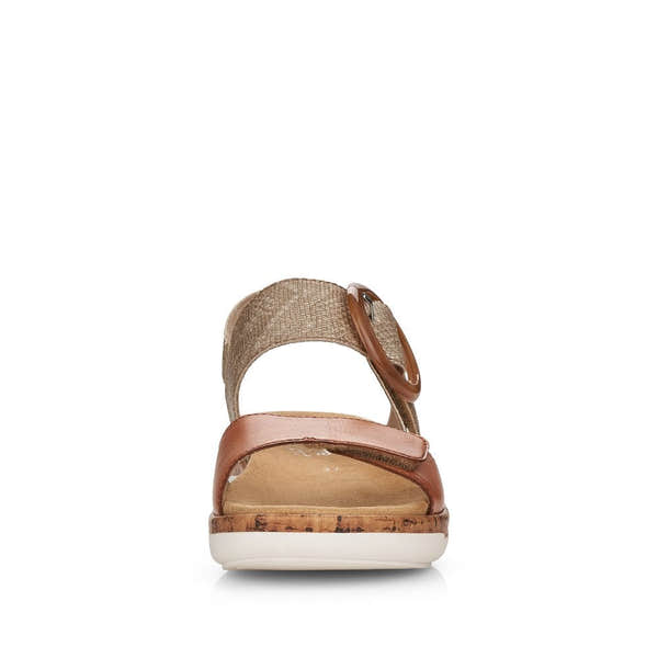 Remonte R6853-90 women's metallic leather touch fastening sandals with buckle strap, cork footbed, and white sole.