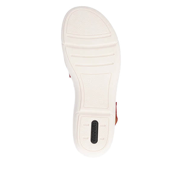 Red Remonte R6860-90 women's leather touch fastening sandals with white sole and slip-on design.